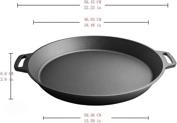 Cast Iron Skillet Pan, 18 inch, Double Handle, Non-Stick Surface, Deep Frying and Baking Pan