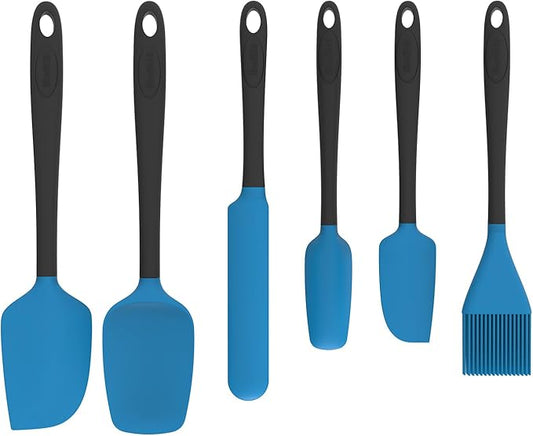 Silicone Spatula Set of 6, Food Grade, High Temperature Resistant, Dishwasher Safe, Suitable for Kitchen Baking, Cooking (Blue)