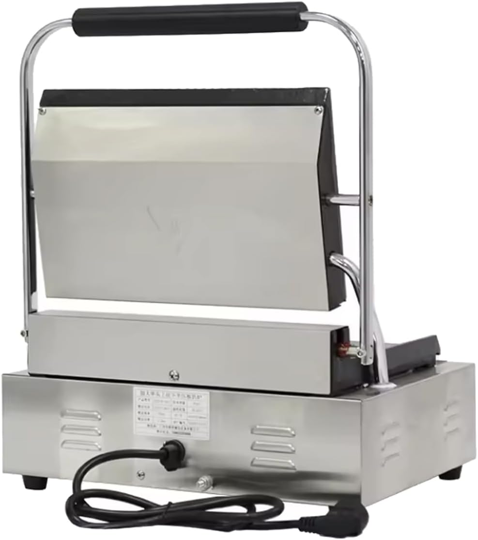 Commercial Panini Press With Grooved Grill Sandwich Maker Machine Electric Contact Grill Single (Large Smooth Top&Bottom)