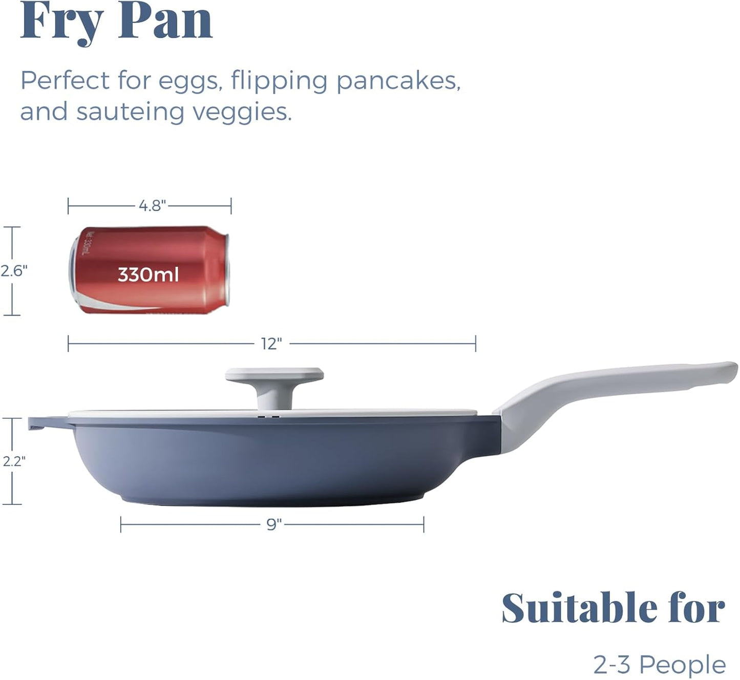 PRICUSIS Nonstick Ceramic Frying Pan with Lid, Non Toxic Skillet, Healthy Egg & Omelet & Chef's Pan, PTFE PFOA & PFAS Free, Induction Compatible (12Inch W/L)