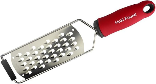 Hoki Found Cheese Grater - Stainless Steel Coarse Zester - Kitchen Food Grater - Red