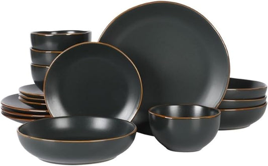 Gibson Home Hazeltine 16 Piece Plates and Bowls Dishes Stoneware Ceramic Dinnerware Set - Black