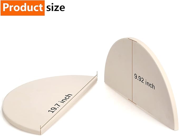 Half Moon Baking Stone Pizza Baking Stone for Big Green Egg XL, 2Pack 19.7" Cooking Stone Ceramic for Kamado Joe Big Joe II, for Primo Oval XL, for Vision Grills XL,forCharGriller Akorn Kamado Kooker