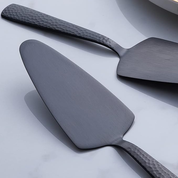 Stainless Steel Large Serving Set, Matte Black - 5-Piece Set Includes Spoon, Slotted Spoon, Fork, Pie Server and Butter Knife