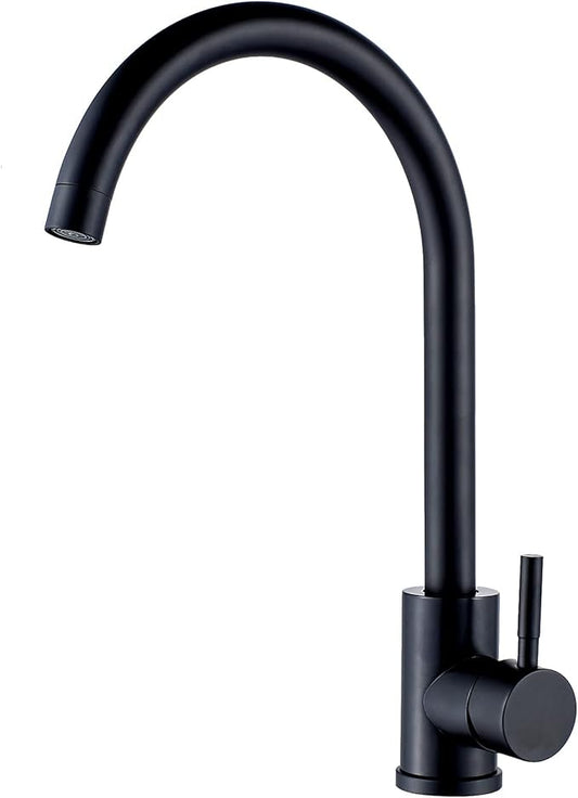 High Arc Matte Black Kitchen Faucet Single Handle Stainless Steel,Commercial Single Hole Kitchen Sink Faucet,Modern One Hole Bar Sink Faucet (Matte Black)