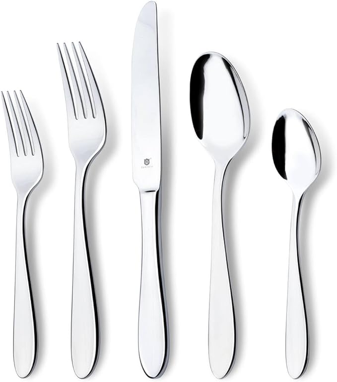 Modern Silverware Set, 18/10 Stainless Steel Flatware, Mirror Finish, Dishwasher Safe, Elegant Cutlery for Home and Dining, Built to Last (60-Piece, Razzoli)