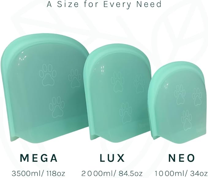 SnapPack Premium Silicone Reusable Pet Food Containers 3-Pack, Teal Food Storage Travel Bags, Microwave & Dishwasher Safe, Cold & Heat Resistant, BPA Free, Leak-free | 1000ml, 2000ml, 3500ml Set
