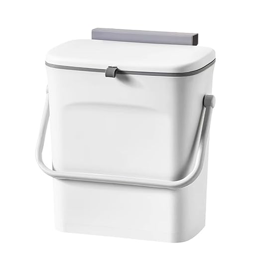 LALASTAR Small Trash Can with Lid, Kitchen Compost Bin for Countertop or Under Sink, Plastic Hanging Waste Basket for RV/Office/Bedroom/Dorm, Mountable, 4L/1 Gal, White