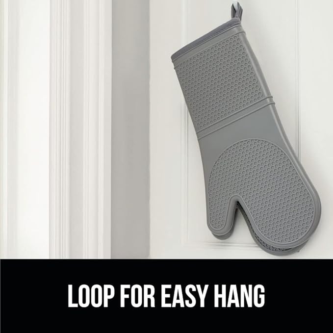 GORILLA GRIP BPA-Free Soft Silicone Oven Mitts, 14.5x8.3, Heat Resistant and Waterproof Cooking Gloves, Thick Cotton Lining, Flexible Gripping for Baking Grilling, Kitchen Potholders Set of 2, Gray