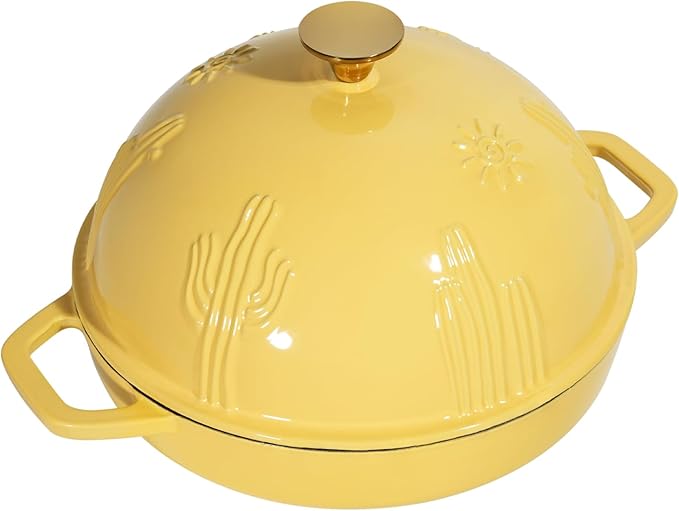 Cast Iron Bread Oven With Cloche Lid for Baking - Yellow Enameled Dutch Oven With Dome Lid for Sourdough - 5 qt
