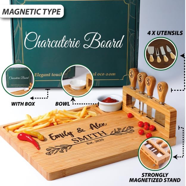 Personalized Charcuterie Board - Wedding Gifts for Couples 2025 – Custom Charcuterie Boards with Knife Set, Personalized Cutting Board, Engagement, Anniversary, Bridal Shower, Housewarming Gift