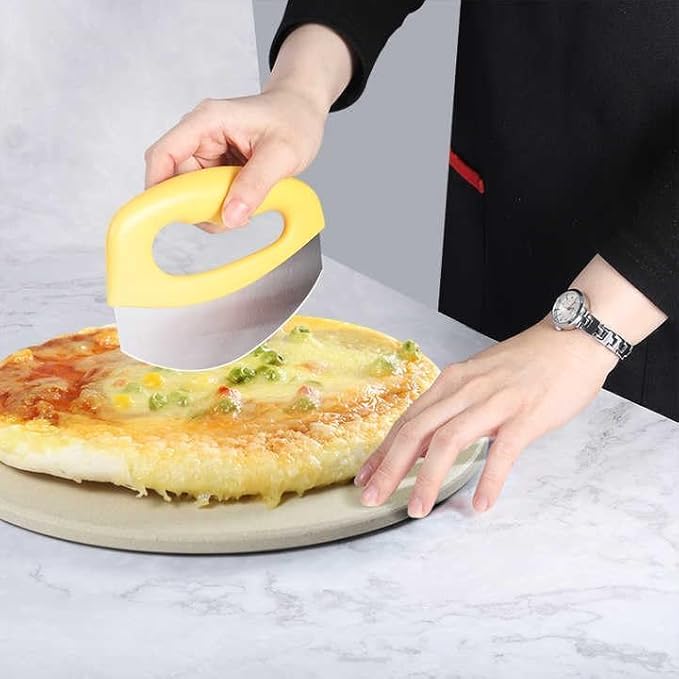 Mezzaluna Mincing Chopper Easy Grip Pizza Cutter and Salad Chopper, Quick Rocking n Chopping Meat, Herbs and Salads,Yellow