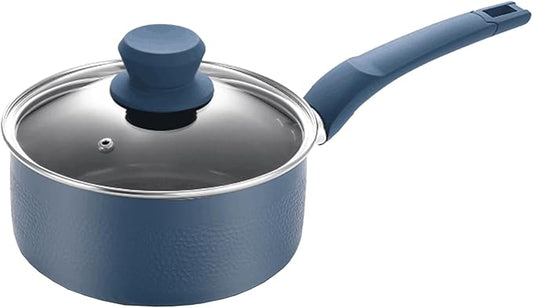 2 Quart Sauce Pan with Lid, Blue Diamond NonStick Small Pot with Tempered Glass Lid, Soft-Touch Handles, Induction Base