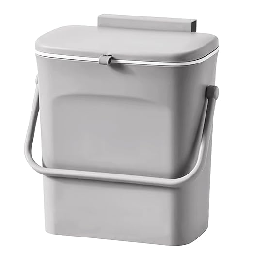 LALASTAR Kitchen Compost Bin for Countertop or Under Sink, Hanging Small Trash Can with Lid for RV/Office/Bedroom/Dorm, Mountable Indoor Compost Bucket, 9L/2.4 Gal, Grey