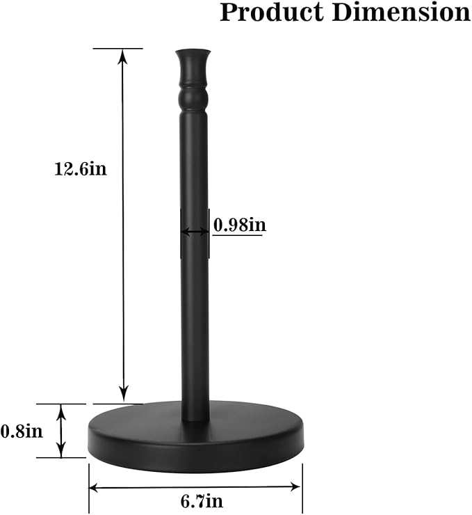 Black Paper Towel Holder Countertop, Stainless Steel Heavy Weighted Base (2LBS in Weight, and 6.7inch in Diameter), Ripping Paper Towel Off One-Handed, No Wobbly (Black Matte)