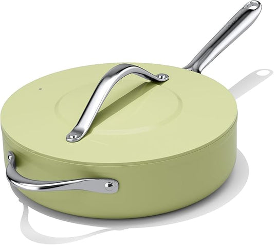 Nonstick Ceramic Sauté Pan with Lid (4.5 qt, 11") Deep Frying Pan for All Cooktops Non Toxic Skillet PTFE/PFAS Free, Dishwasher & Oven Safe up to 500°F w/Stay-Cool Handle, Olive Green