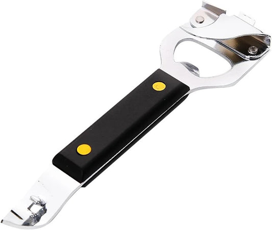 4-in-1 Can Punch Bottle Opener Classic Stainless Steel Manual Can Opener for Liquid with Cap Catcher, Can Tapper Church Key for Camping and Traveling 1 Pack