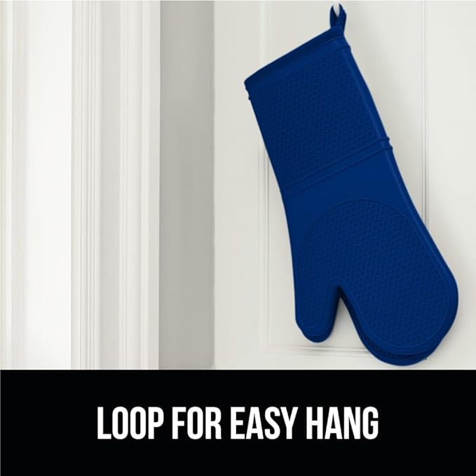 GORILLA GRIP BPA-Free Soft Silicone Oven Mitts, Heat Resistant and Waterproof Cooking Gloves, Thick Cotton Lining, Flexible Gripping for Baking Grilling, Kitchen Potholders Set of 2, 12.5x8.3, Blue