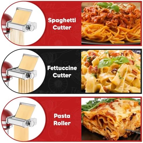 3-in-1 Pasta Attachment for KitchenAid Stand Mixer, Stainless Steel Pasta Maker for KitchenAid Mixer Attachments, Pasta Maker Includes Pasta Roller, Spaghetti & Fettuccine Cutter by Cofun
