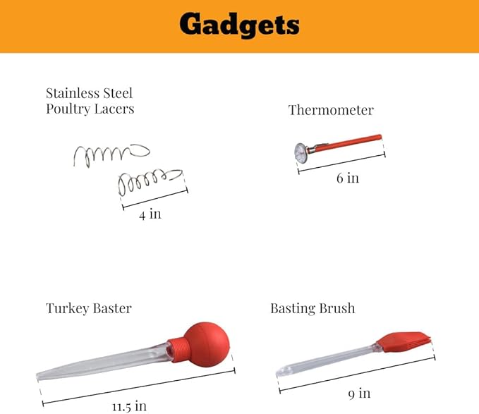 Granite Ware 19 in Oval Roaster Set (10pcs), includes Lid, Rack, 2 pack brining bags, oven/grill-safe meat Thermometer, Turkey Baster with silicone bulb, and a small brush.