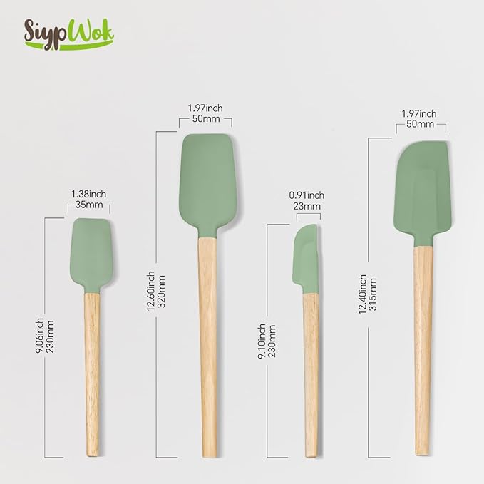 Silicone Spatula Set, Food Grade Rubber Spatula-4 Piece Nonstick Rubber Spatulas, Spoonula, Jar Scraper for Cooking, Baking, Mixing, Frosting - Heat Resistant Up to 600°F (Spatulas-Green)