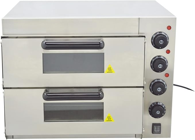 Commercial Pizza Oven, 220V 3KW Commercial Double-decker Pizza Electric Oven Stainless Steel 2-Layers Pizza Cooker