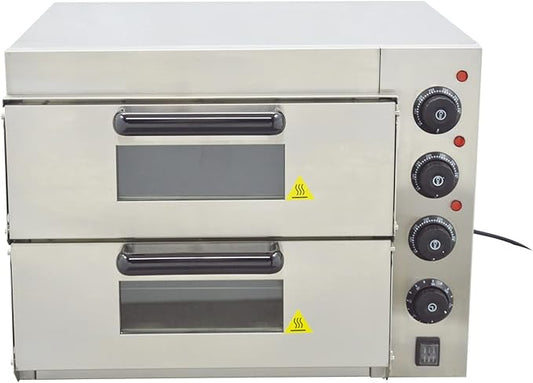 Commercial Pizza Oven, 220V 3KW Commercial Double-decker Pizza Electric Oven Stainless Steel 2-Layers Pizza Cooker