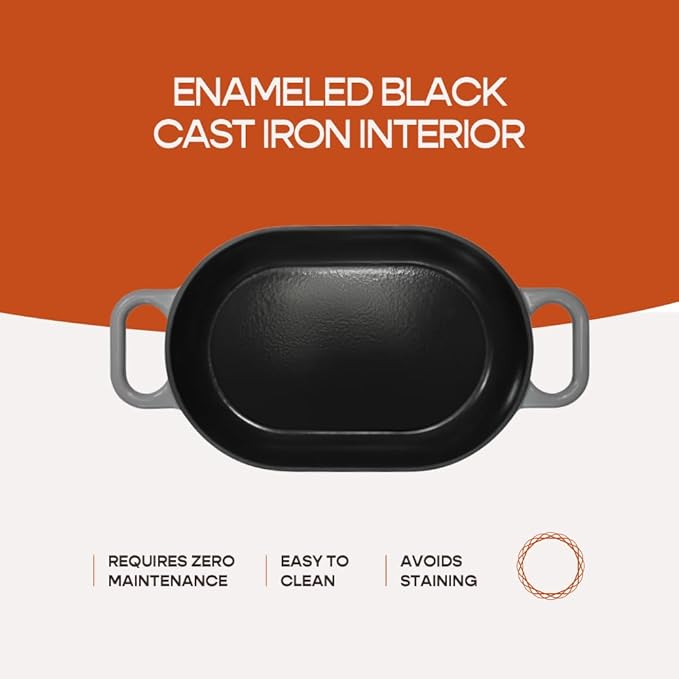 Enameled Cast Iron Dutch Oven for Professional Sourdough Bread Baking | 5.5 Quart Loaf Size Oval Cookware Pot with Lid | Triple-Layer Enamel Coating Pan with Non Stick Silicone Mat | Gray