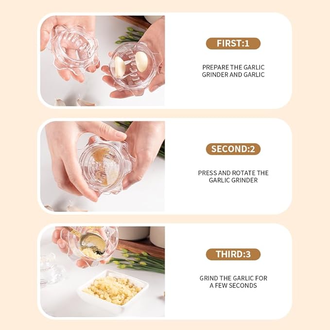 Garlic Twister Kitchen Tool – Manual Garlic Crusher & Ginger Grinder, Nut Chopper, Chili Pepper Mincer, Clear Acrylic Kitchen Utensil for Food Prep – BPA-Free, Easy to Use, Handheld Design