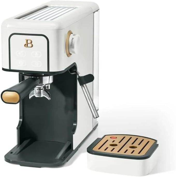 Beautiful Slim Espresso Maker by Drew Barrymore – 20‑Bar Pressure, Dual‑Spout 52 mm Portafilter, 50 oz Removable Tank, 2‑in‑1 Steam Wand & Touch Controls (White Icing)