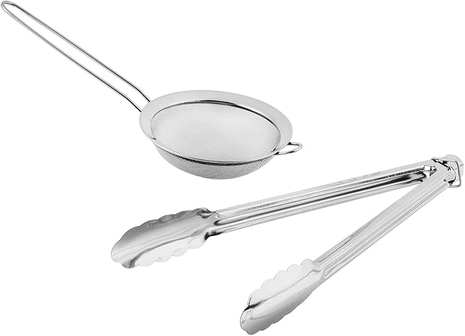 Vinod Stainless Steel Cookware Set 11-Piece, Kitchen Starter Set Includes Mixing Bowls Set, Stainless Steel Colander| Kitchen Food Strainer, 4-Side Grater, Serving Spoons, Ladle & Utility Tongs