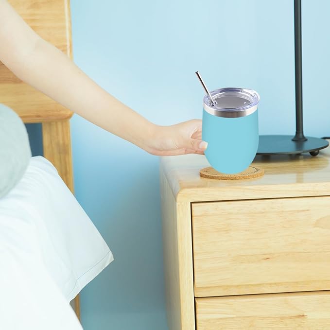 Amtidy 4 Pack Powder Coated Stainless Steel Tumbler with Lid,Equipped with straw and straw brush，12 oz Double Wall Vacuum Insulated Travel Tumbler Cup for Coffee, Wine, Cocktails