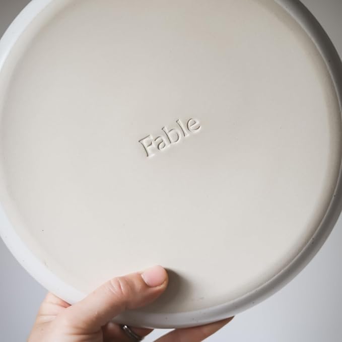 Fable Dinnerware Set - Includes 4 Each of The Dinner + Salad Plates, and The Breakfast Bowls - Dishwasher Safe, Durable Stoneware Ceramic Plates and Bowls - Speckled White