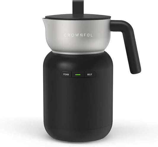 CROWNFUL Milk Frother, Electric 5-in-1 Milk Frother and Steamer with Temperature Control, Dishwasher Safe, Auto Shut-Off Frother