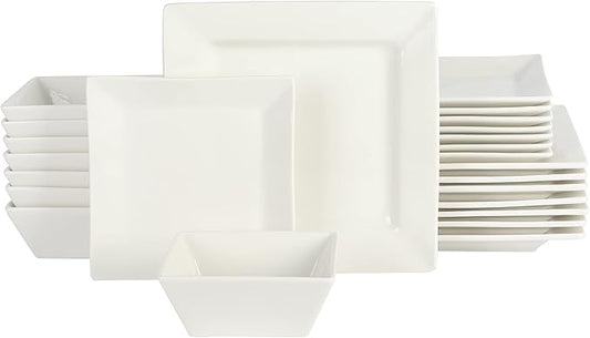 Gibson Home Zen Buffet Hard Square Porcelain Chip and Scratch Resistant Dinnerware Set, White, Service for 8 (24pcs)