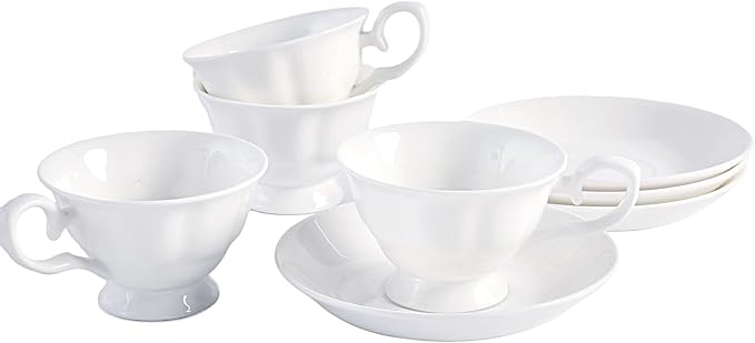 Fine Bone China Coffee Cups with Saucers, Set of 4 Vintage British Royal Style Ceramic Tea Cups, 4 Oz Small Tea Cup and Saucer Set for Afternoon Tea or Gift