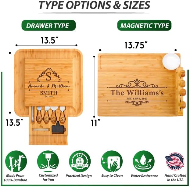 Personalized Charcuterie Board, Wedding Gifts for Couples 2025, Custom Cheese Boards Bridal Shower Gifts, Housewarming Gifts for Christmas, Anniversary, Engagement, New Home, Bride, Parent, Women