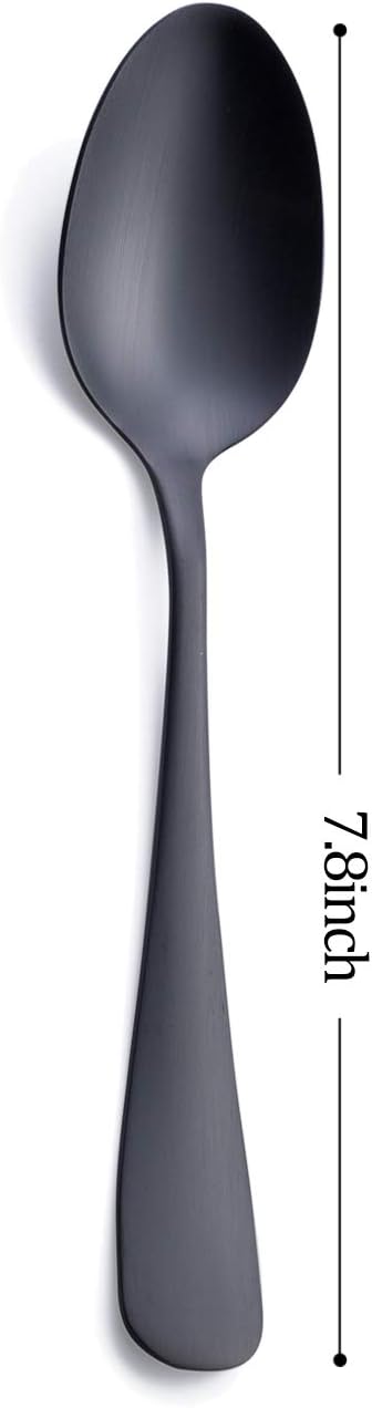 Matte Black Dinner Spoon, GoGeiLi Stainless Steel Satin Finish 7.8-inch Silverware Flatware Spoon Set, Service for 6, Dishwasher Safe