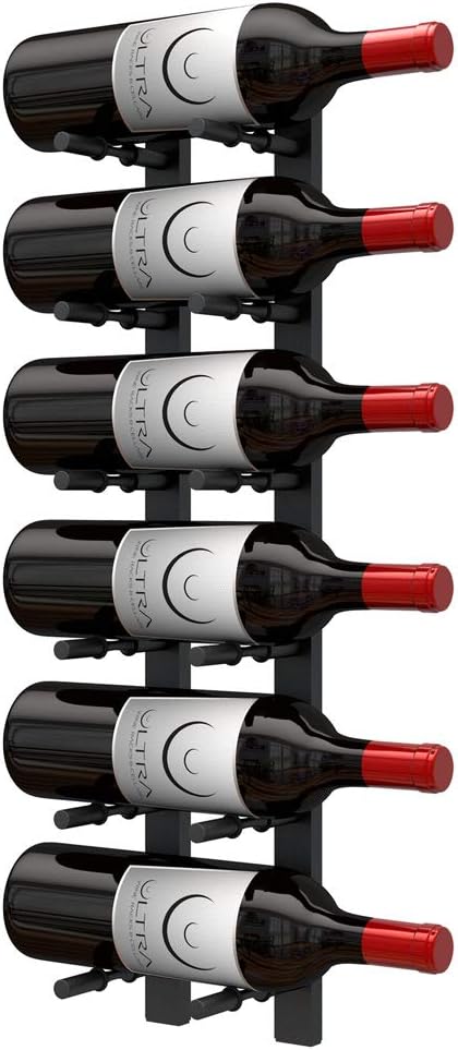 Ultra Wine Racks Wall Mounted Label-Out Wine Racks (2 Feet 1 Deep, Matte Black, 6 Wine Bottles) - Modern Metal Wine Storage, Modular Design for Home Bar, Kitchen, Dining Rooms, & Wine Cellars