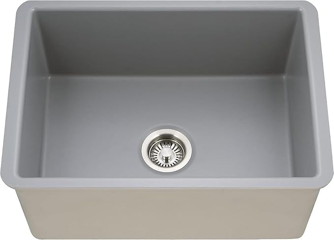 Houzer PTU-2800 GR Platus Fireclay Undermount 26" Single Bowl Kitchen Sink, Grey