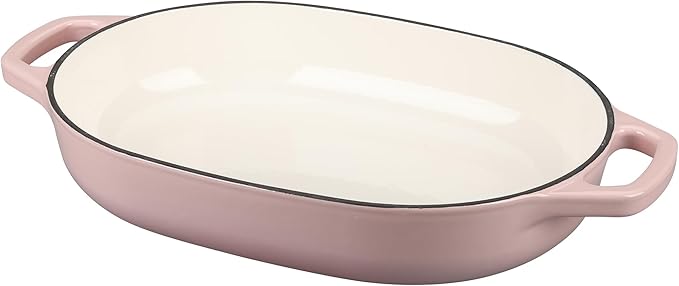 Enameled Cast Iron Oval Dutch Oven Pot with Lid, Dutch Oven for Sourdough Bread Baking, Oval Bread Pan, 7qt, Pink