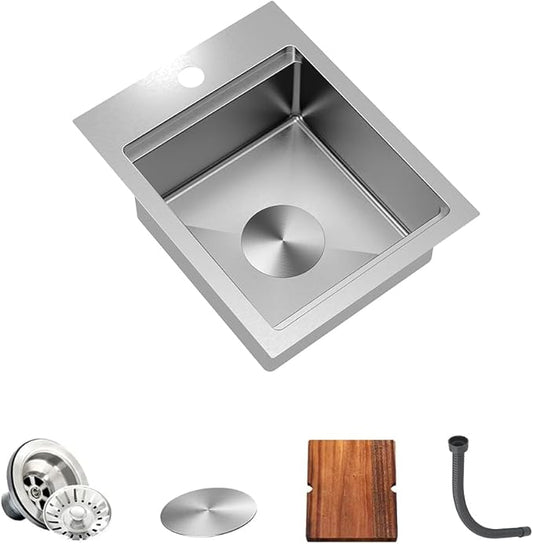TORVA Kitchen Bar Sink, 13x17inch RV Kitchen Sink, 16 Gauge Stainless Steel Topmount Single Bowl Sink with Cutting Board - 6 Inches Deep Bar/Prep Basin