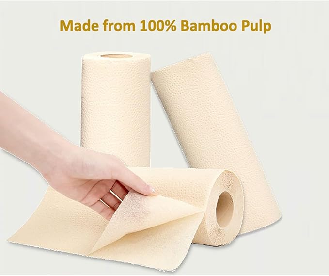100% Natural Bamboo Toilet Paper, Paper Towel Rolls, tree-free, unbleached, 3-Ply, 2 Paper Towel, 4 Large Toilet Paper Rolls (Home Pack)