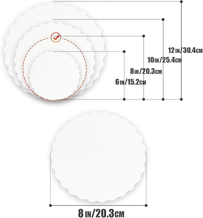 qiqee 8 Inch White Wave Cake Boards Round 15-Packs Circles Rounds Base Food-Grade Cardboard Wave Cake Plate（Thinner But Stronger）