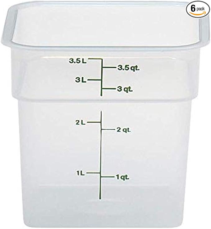 Cambro Food Storage Container (6 Pack) - Classic Series Square - 4 QT (Quart) - Commercial Grade for Food Prep (Translucent)