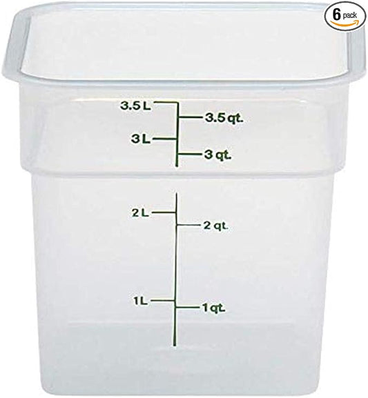 Cambro Food Storage Container (6 Pack) - Classic Series Square - 4 QT (Quart) - Commercial Grade for Food Prep (Translucent)