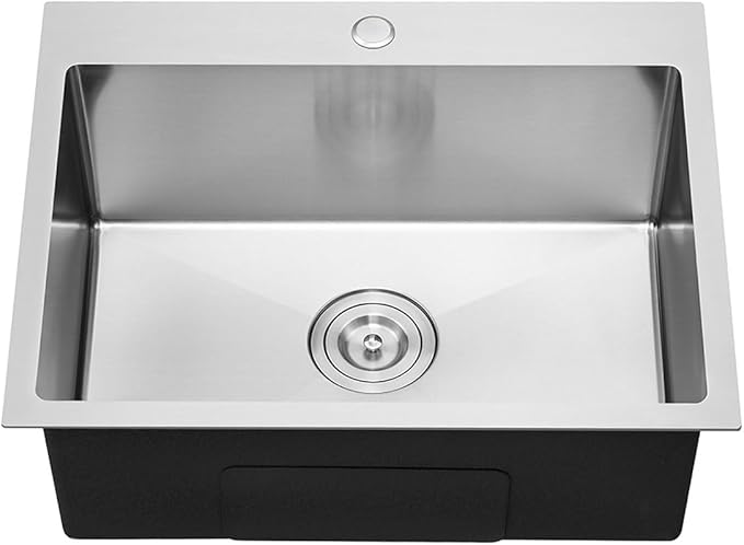 21 x 18 Inch Kitchen Sink Drop in, 18 Gauge Stainless Steel Single Bowl Topmount Kitchen Sink Single Basin with 1 Faucet Hole, Brushed Nickel