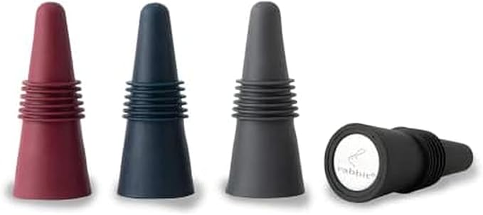 Rabbit W6121 Bottle Stoppers Set of 4, Multicolor Wine Bottle Caps to Preserve Freshness, Stylish and Durable, Perfect for Parties and Gifts