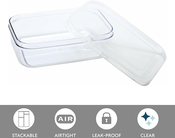 Lustroware Micro Clear Transparent Food Storage Containers with Lids – BPA-Free, Shatterproof, Dishwasher & Microwave Safe, 1.0 qt Stackable Refrigerator Organizer Bins, Made in Japan, Set of 6