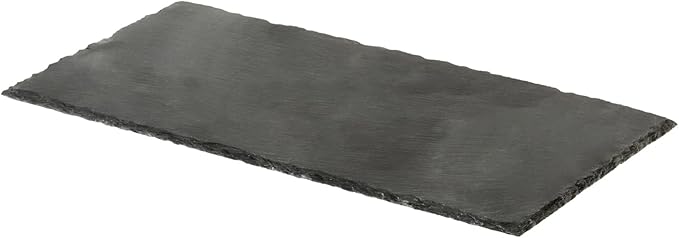 Restaurantware Slate Serving Trays 4 Pack of 11.8" x 6" Foam Feet Charcuterie Stone Plates Rustic Edges Freezable Black Serving Display Cheese Boards for Kitchen, Gourmet, Dining, Parties